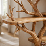 6-Tier Solid Wood Tree Branch Corner Bookshelf for Rustic Decor