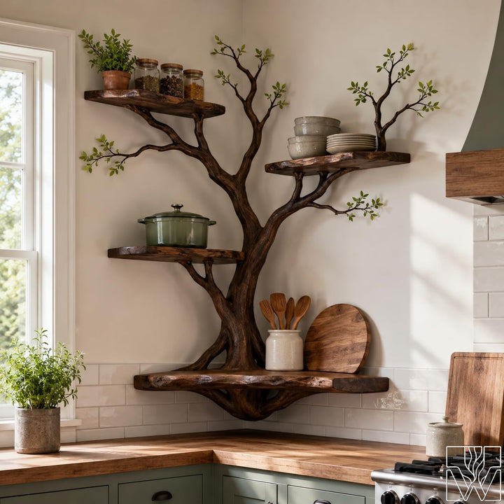 Unique Multi-Layer Natural Wood Tree Branch Bookshelf