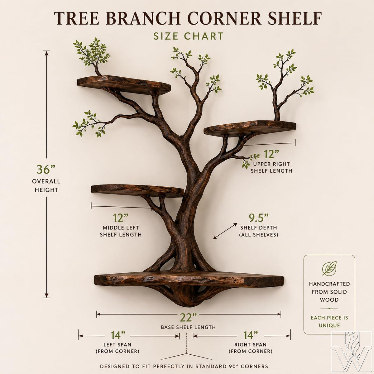Unique Multi-Layer Natural Wood Tree Branch Bookshelf