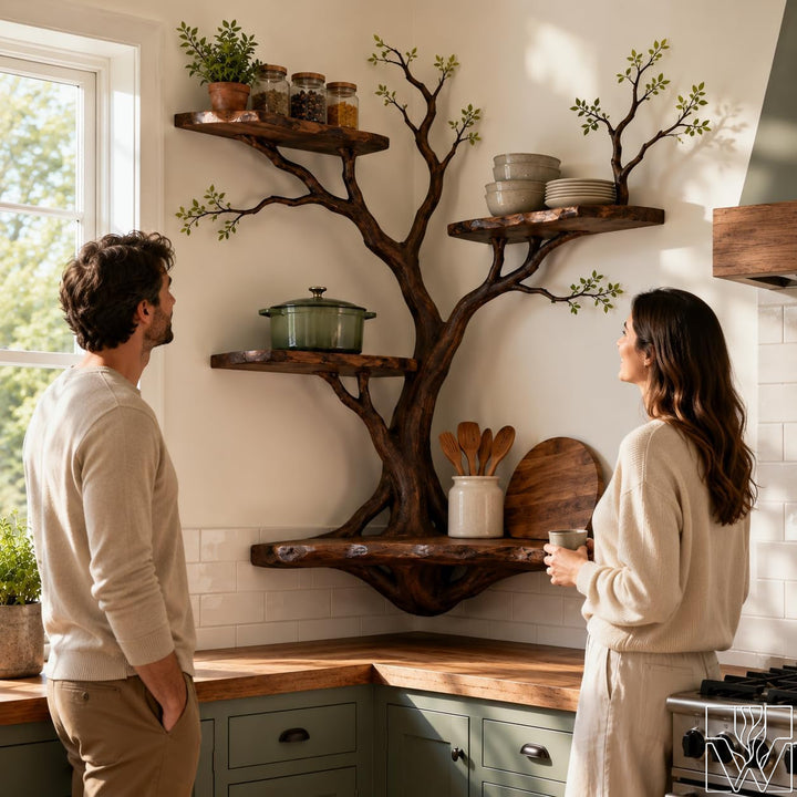 Unique Multi-Layer Natural Wood Tree Branch Bookshelf