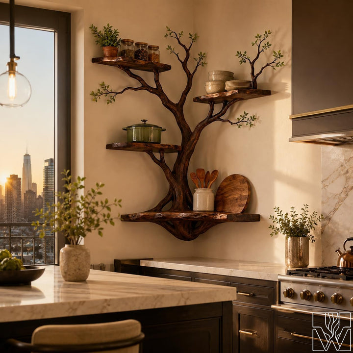 Unique Multi-Layer Natural Wood Tree Branch Bookshelf