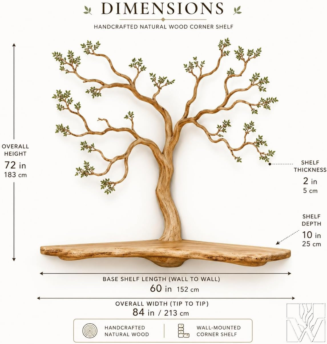 Premium Handcrafted Natural Wood Branch Corner Shelf