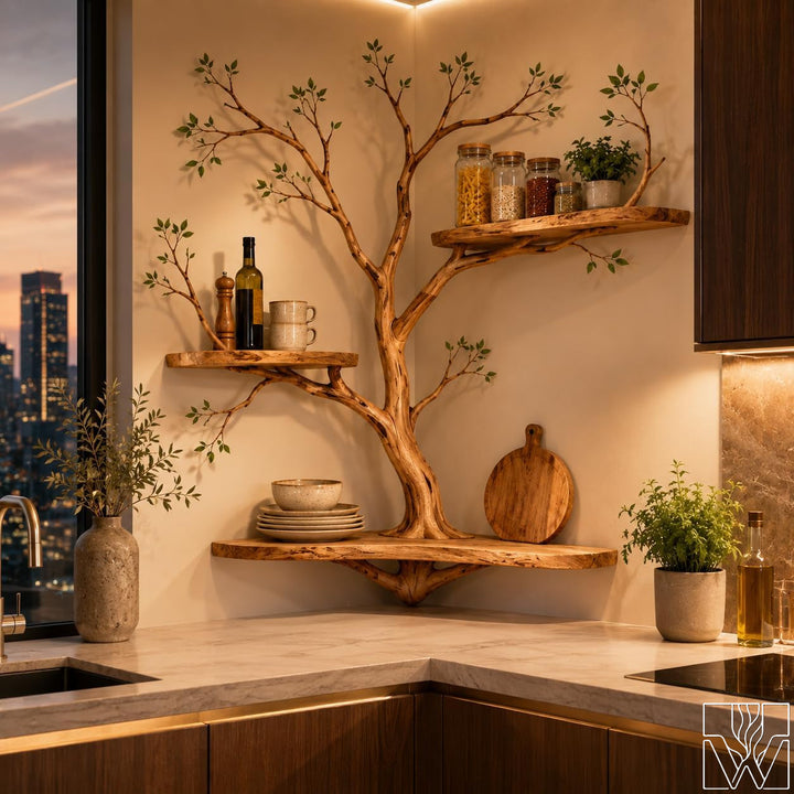 Solid Wood Multi-Layer Tree Branch Corner Bookshelf