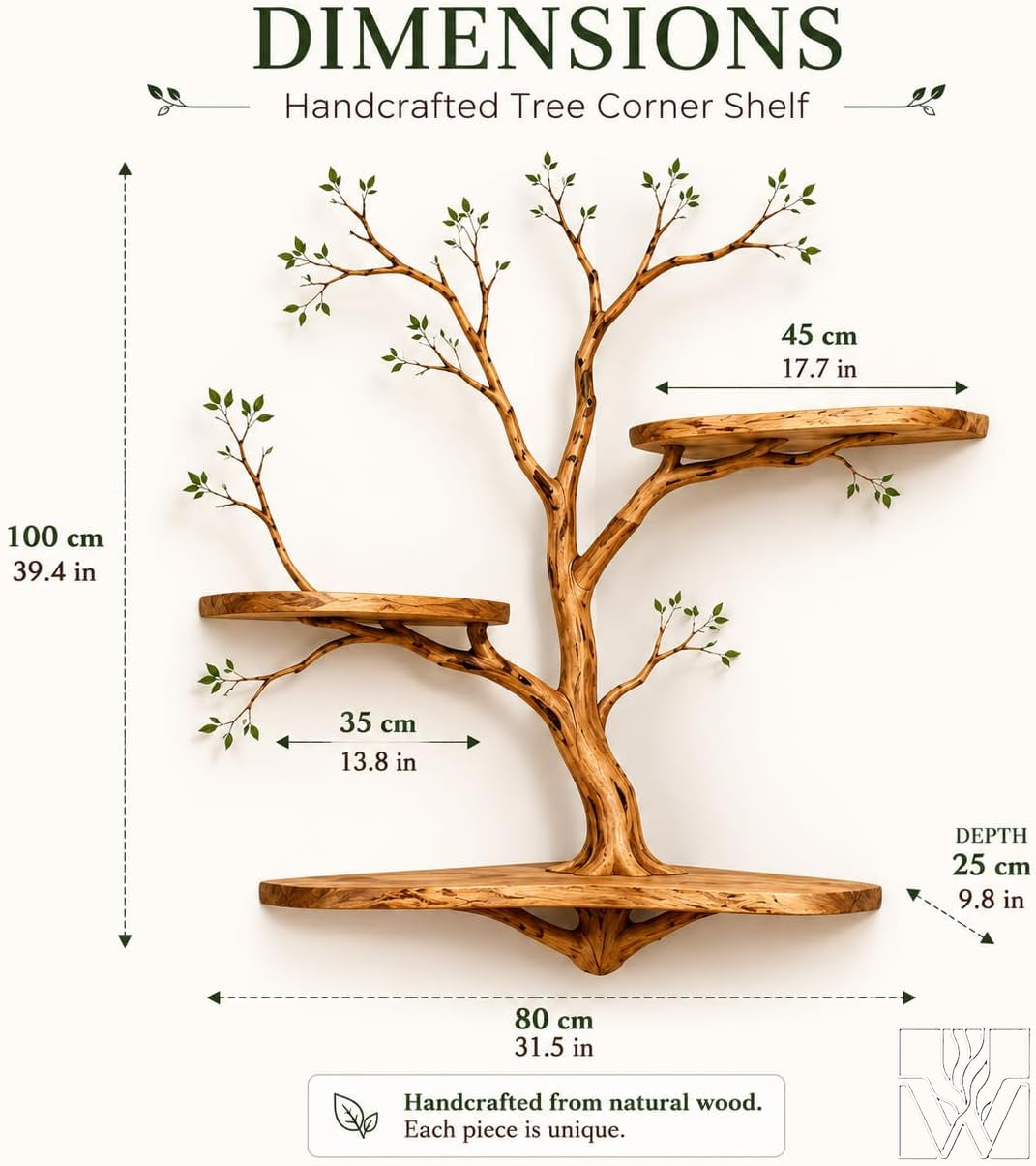 Solid Wood Multi-Layer Tree Branch Corner Bookshelf