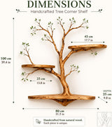 Solid Wood Multi-Layer Tree Branch Corner Bookshelf