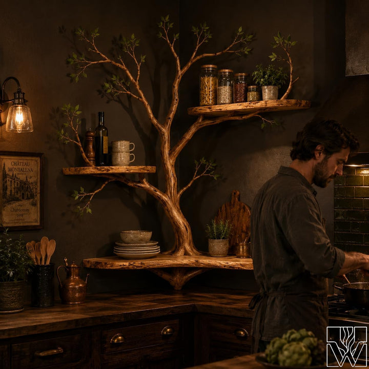 Solid Wood Multi-Layer Tree Branch Corner Bookshelf