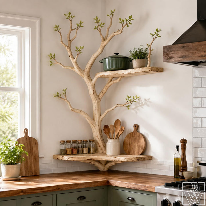 Unique Handcrafted Natural Wood Tree Branch Corner Shelf