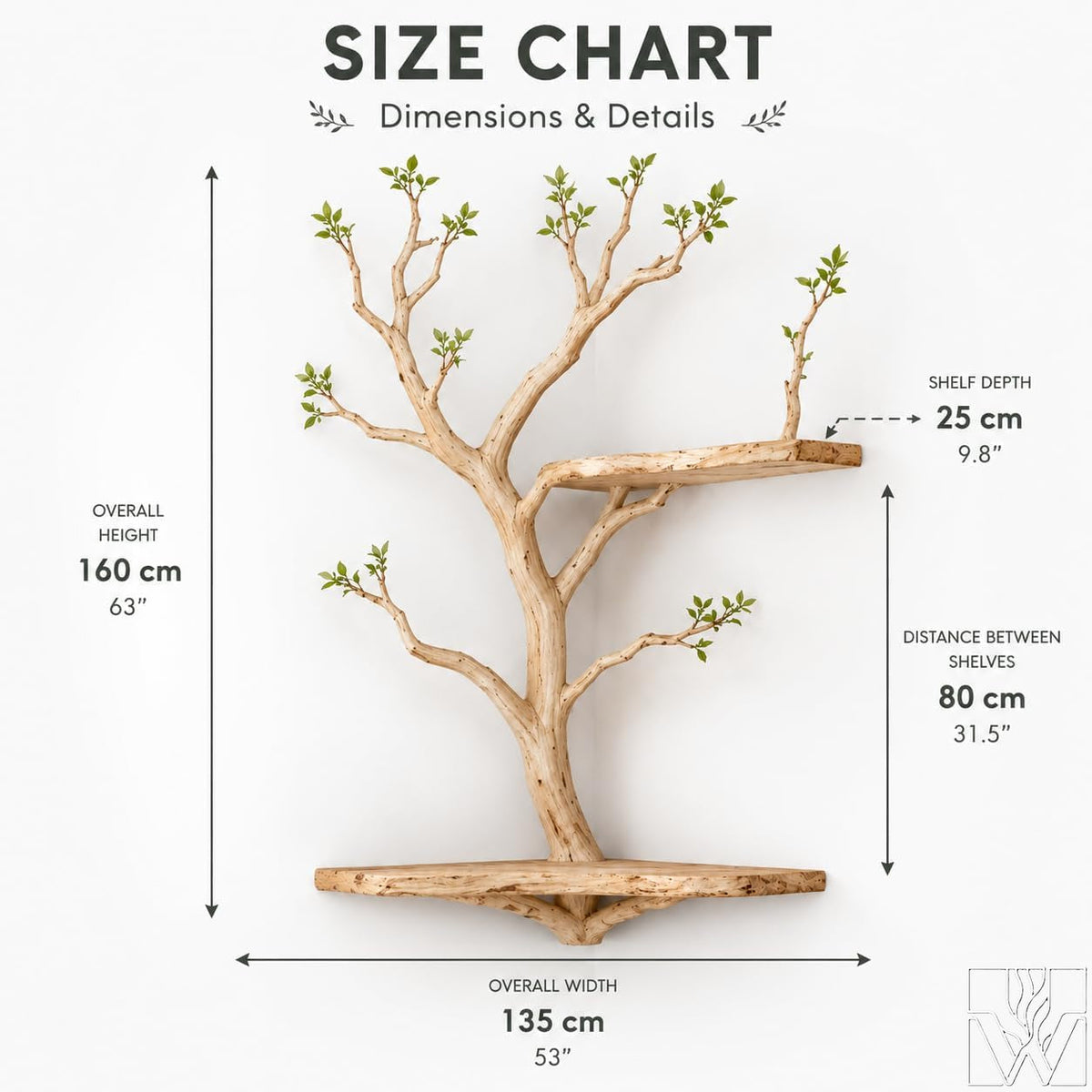 Unique Handcrafted Natural Wood Tree Branch Corner Shelf