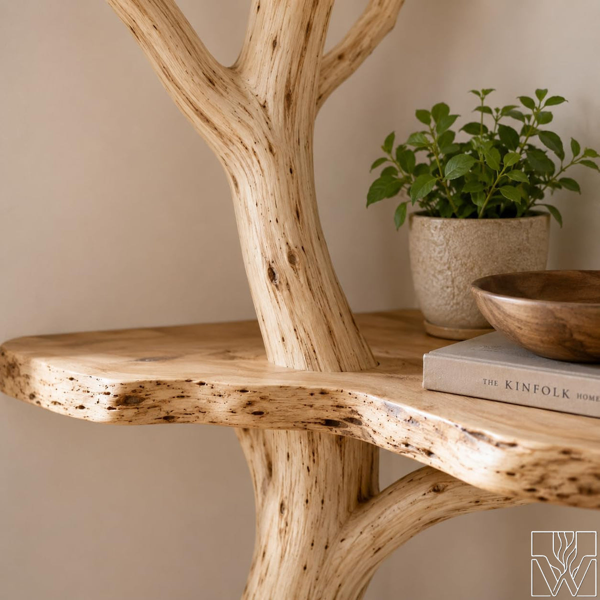 Unique Handcrafted Natural Wood Tree Branch Corner Shelf