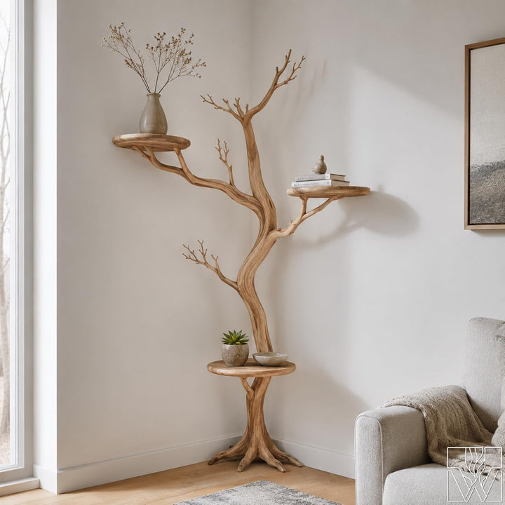 Handcrafted Tree Branch Book Shelf Corner Bookcase