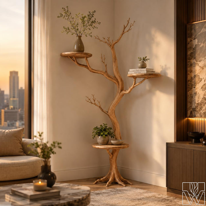 Handcrafted Tree Branch Book Shelf Corner Bookcase