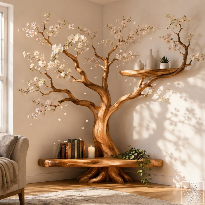 Handcrafted Tree Branch Book Shelf Corner Bookcase