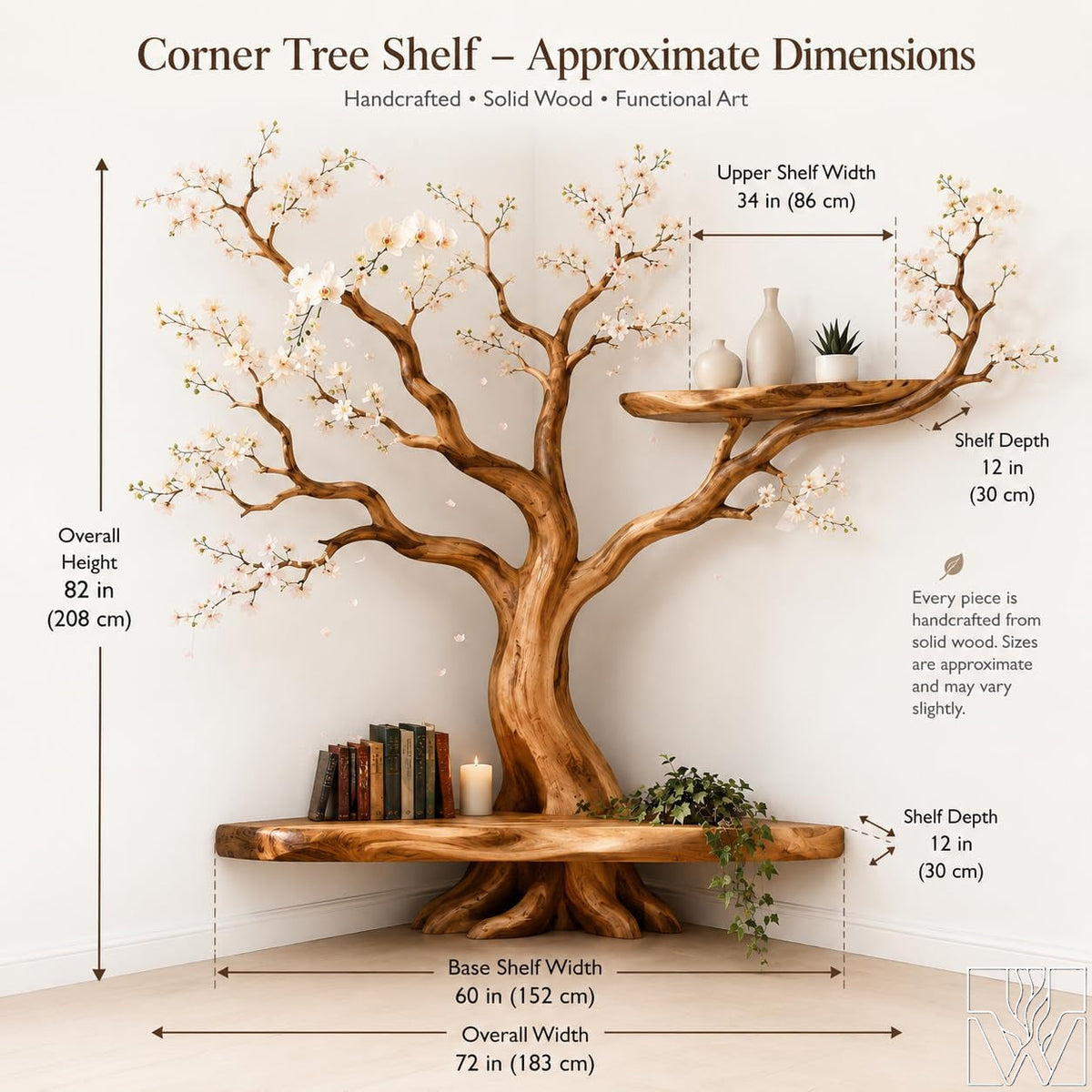 Handcrafted Tree Branch Book Shelf Corner Bookcase
