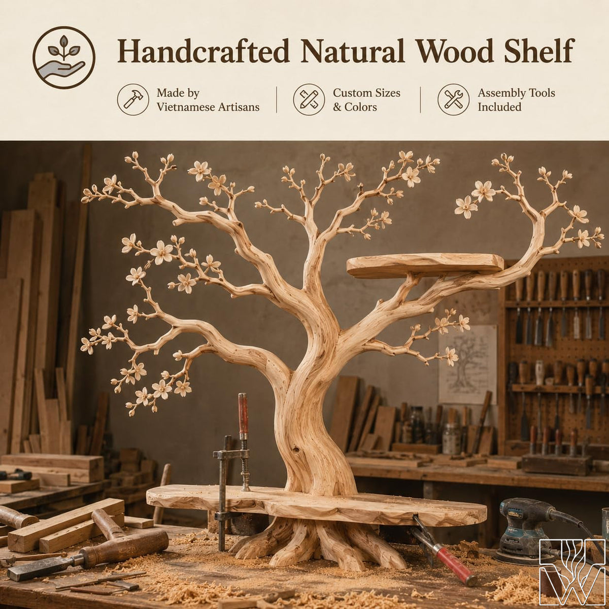 Handcrafted Tree Branch Book Shelf Corner Bookcase