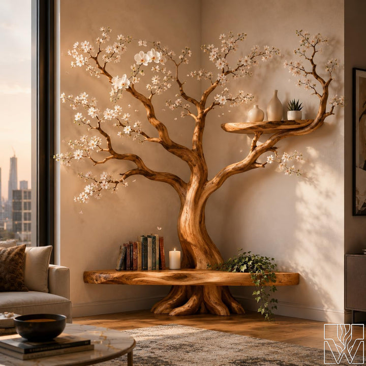Handcrafted Tree Branch Book Shelf Corner Bookcase