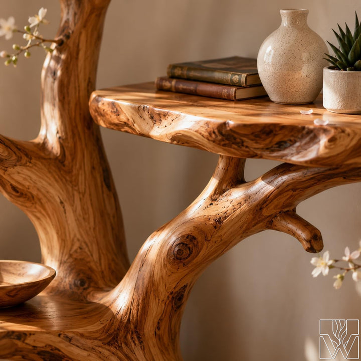 Handcrafted Tree Branch Book Shelf Corner Bookcase