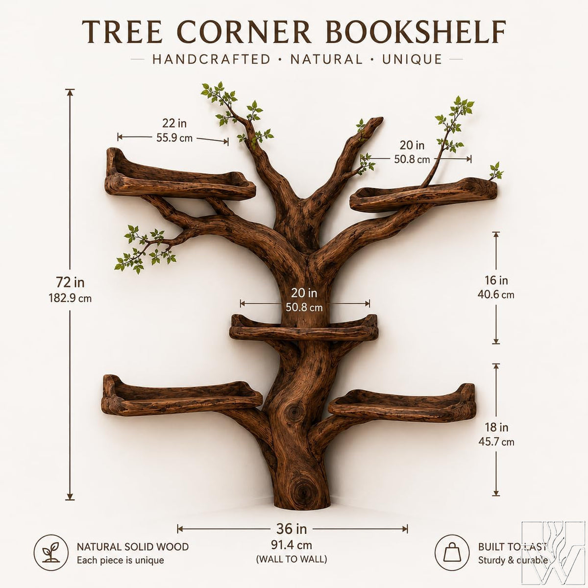 Handcrafted Tree Branch Book Shelf Corner Bookcase
