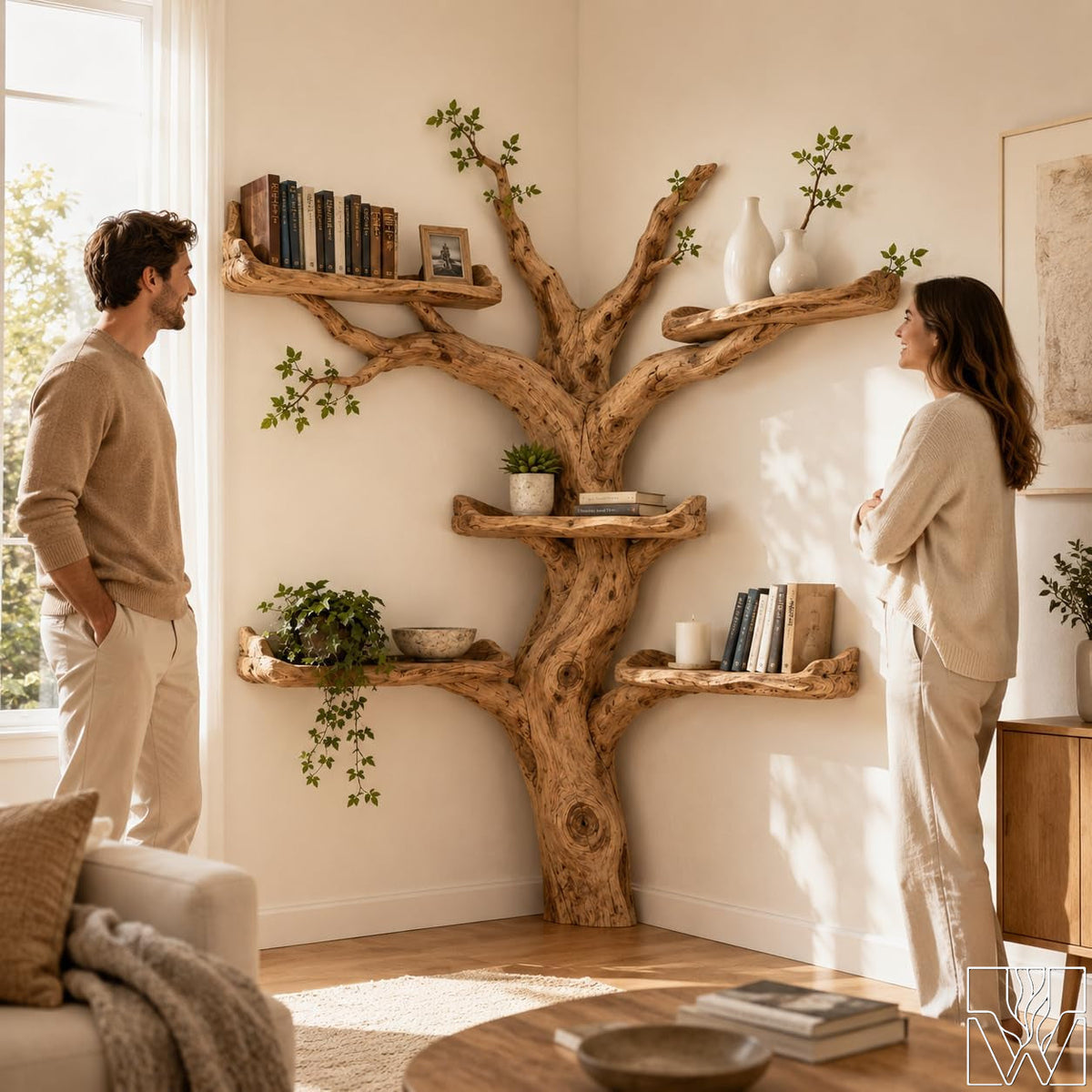 Handcrafted Tree Branch Book Shelf Corner Bookcase