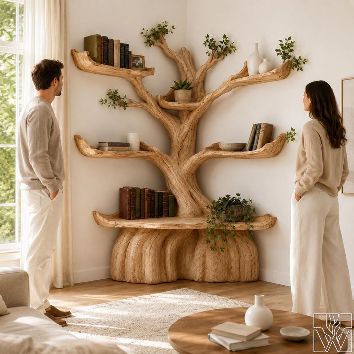 Handcrafted Tree Branch Book Shelf Corner Bookcase