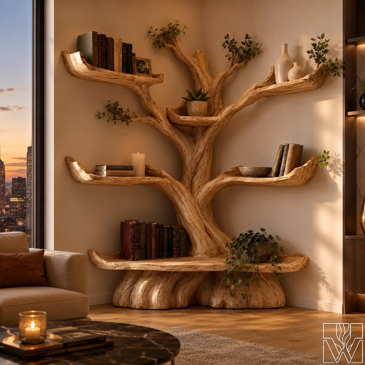 Handcrafted Tree Branch Book Shelf Corner Bookcase