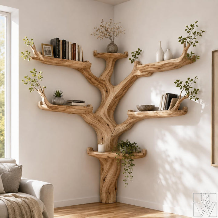 Handcrafted Tree Branch Book Shelf Corner Bookcase