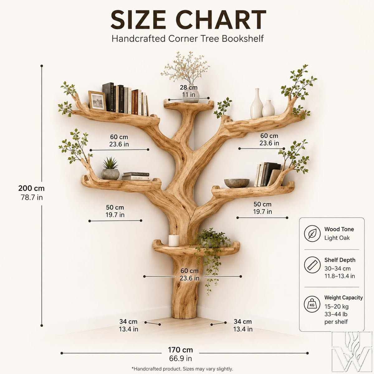 Handcrafted Tree Branch Book Shelf Corner Bookcase