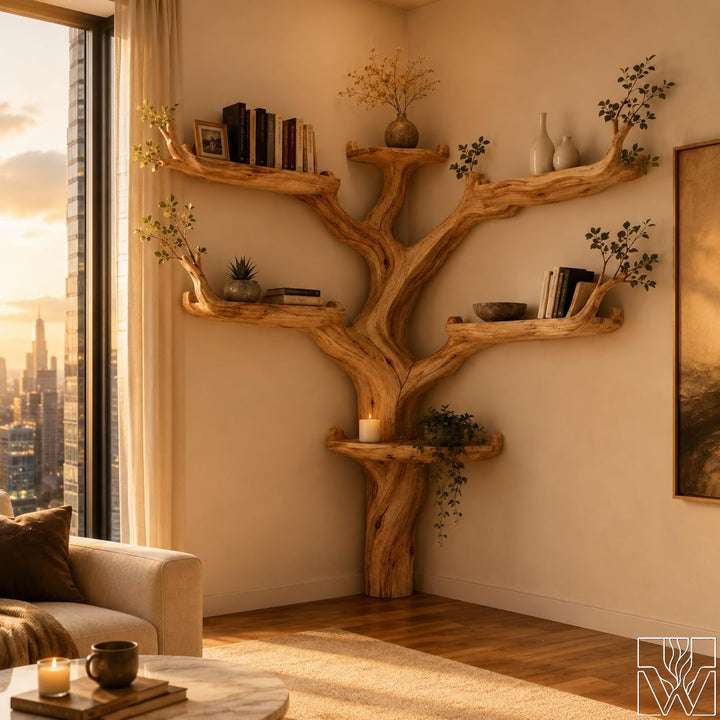 Handcrafted Tree Branch Book Shelf Corner Bookcase
