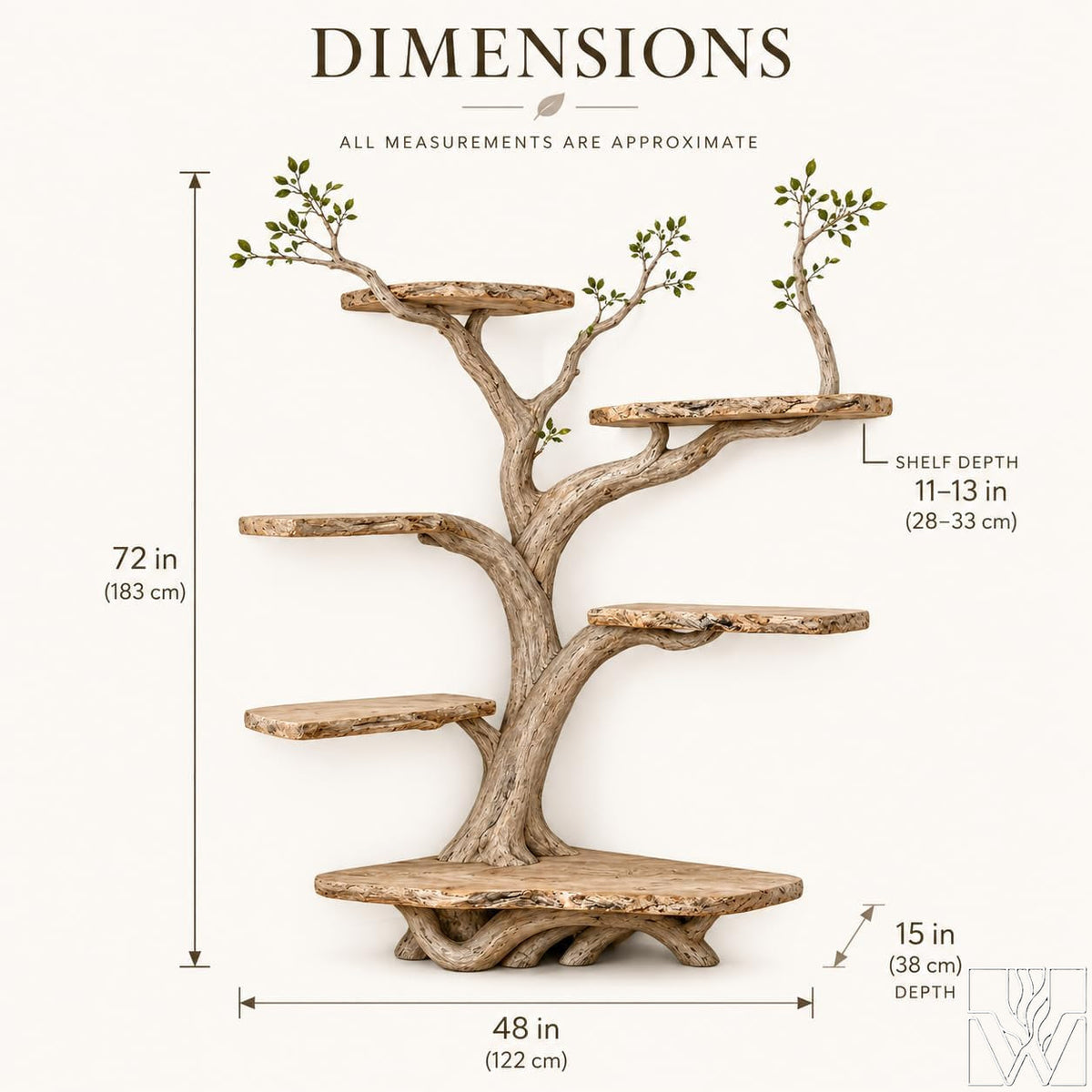 Handcrafted Tree Branch Floating Shelf Corner Bookcase