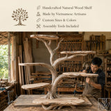 Handcrafted Tree Branch Floating Shelf Corner Bookcase