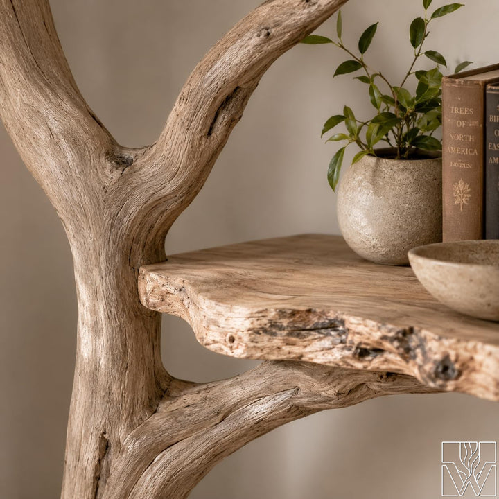 Handcrafted Tree Branch Floating Shelf Corner Bookcase