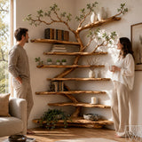 Handcrafted Tree Branch Floating Shelf Corner Bookcase