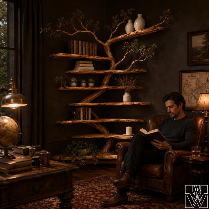 Handcrafted Tree Branch Floating Shelf Corner Bookcase