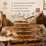 Handcrafted Tree Branch Floating Shelf Corner Bookcase