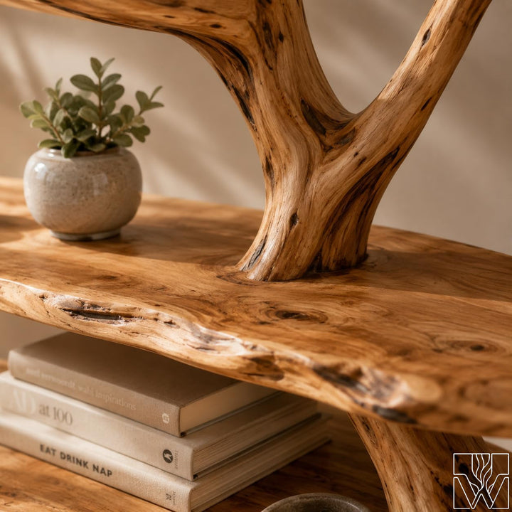 Handcrafted Tree Branch Floating Shelf Corner Bookcase