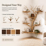 Handcrafted Tree Branch Floating Shelf Corner Bookcase