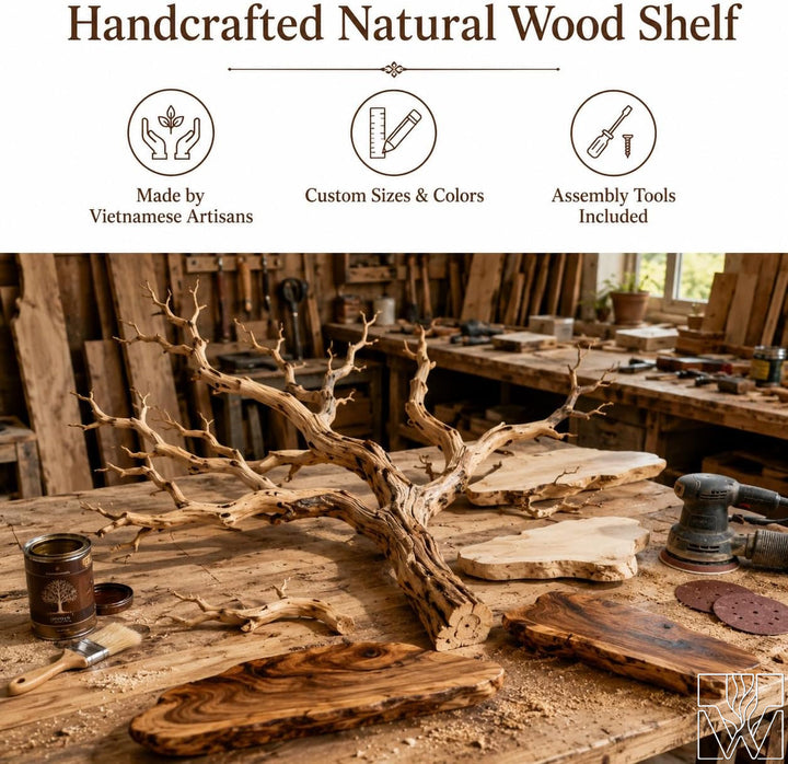 Handcrafted Tree Branch Floating Shelf Corner Bookcase
