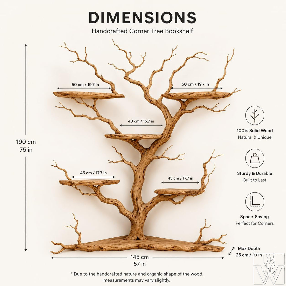 Handcrafted Tree Branch Floating Shelf Corner Bookcase