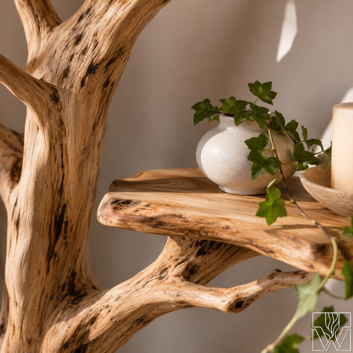 Handcrafted Tree Branch Floating Shelf Corner Bookcase