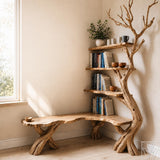 Handcrafted Natural Wood Corner Tree Bookshelf Whispering