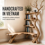 Handcrafted Natural Wood Corner Tree Bookshelf Whispering