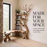 Handcrafted Natural Wood Corner Tree Bookshelf Whispering