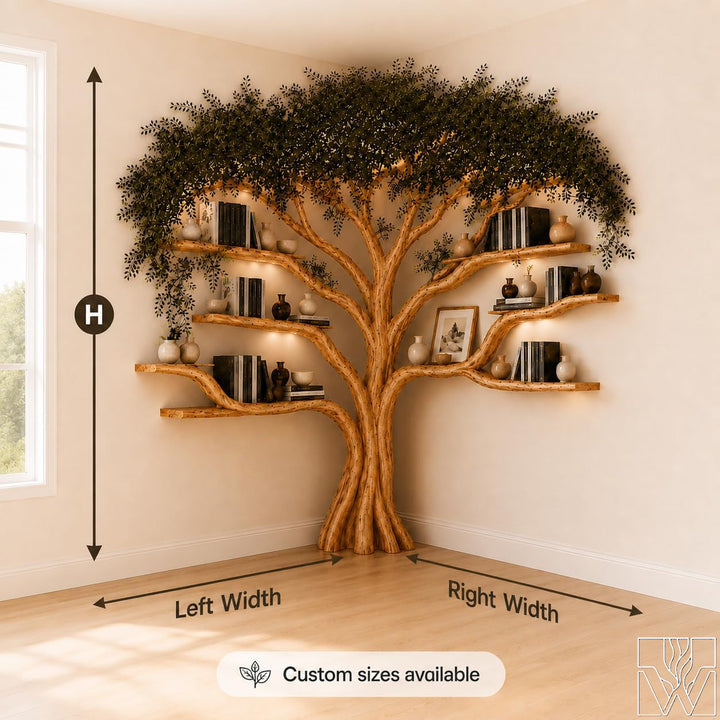 Handcrafted Natural Wood Corner Tree Bookshelf Crimson