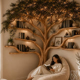 Handcrafted Natural Wood Corner Tree Bookshelf Crimson