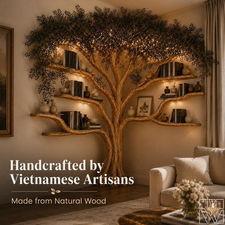 Handcrafted Natural Wood Corner Tree Bookshelf Crimson