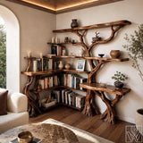 Handcrafted Natural Wood Corner Tree Bookshelf
