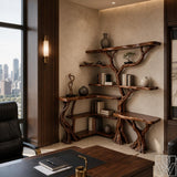 Handcrafted Natural Wood Corner Tree Bookshelf