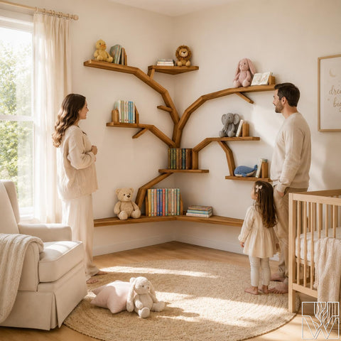 Large Handcrafted Tree Branch Corner Bookshelf for Nursery