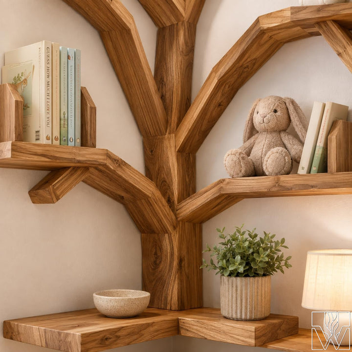 Large Handcrafted Tree Branch Corner Bookshelf for Nursery