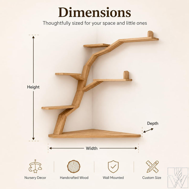 Large Handcrafted Tree Branch Corner Bookshelf for Nursery
