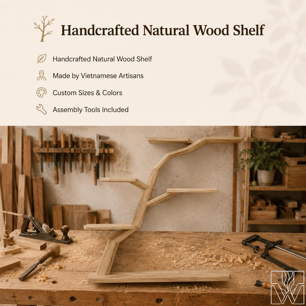 Large Handcrafted Tree Branch Corner Bookshelf for Nursery